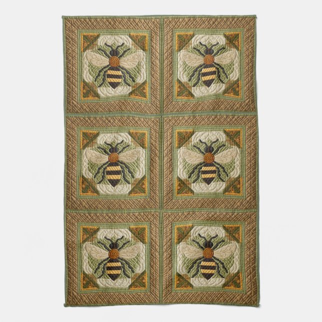 Rustic Honeybee Faux Quilt Two Kökshandduk (Vertikal)
