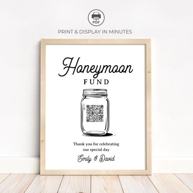 Rustic Honeymoon Fund Jar QR Code Wedding Sign Poster (Skapare uppladdad)
