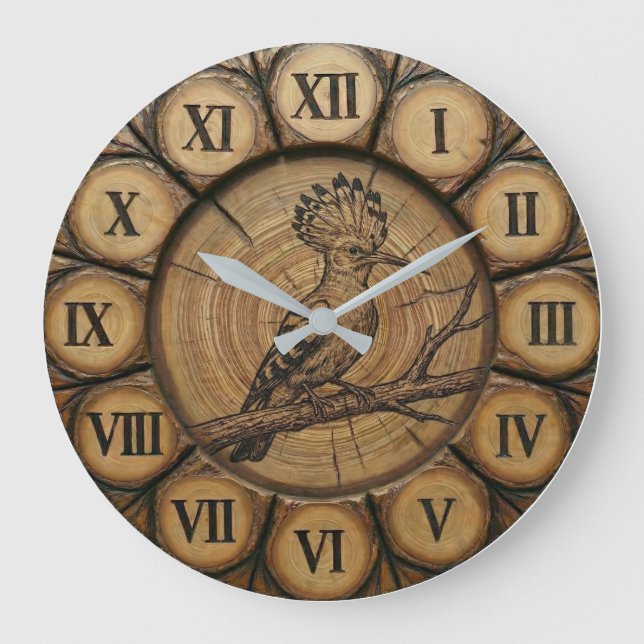 Rustic Hoopoe Bird Wall Clock  Stor Klocka (Framsida)