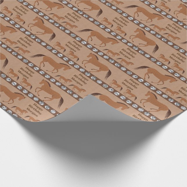 Rustic Horse Faux Leather Birthday Lägg till ditt  Presentpapper (Hörn)