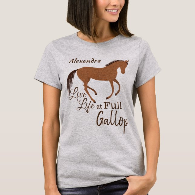 Rustic Horse Faux Leather Live Life Fullt Gallop T Shirt (Framsida)