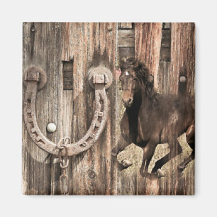 Rustic Horse Horseshoe på Barn Wood Magnet