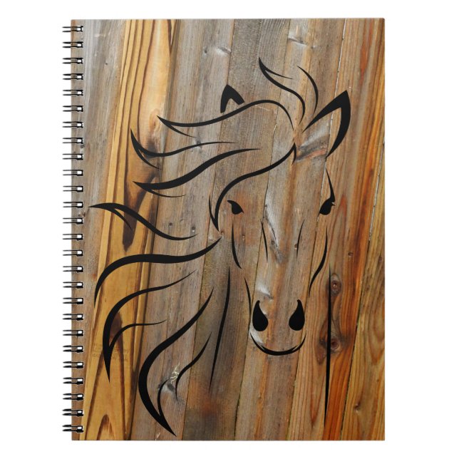 Rustic Horse on Wood Anteckningsbok (Framsidan)
