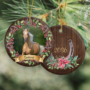 Rustic Horse Photo Personlig jul Julgransprydnad Keramik