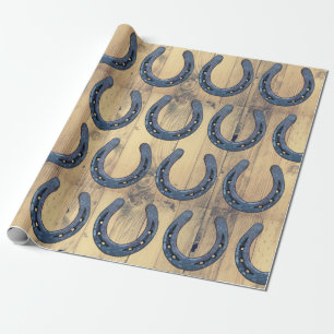 Rustic Horse Ranch Horseshoes och Barn Wood Plats Presentpapper