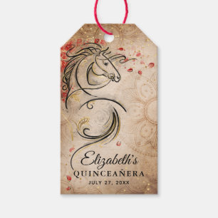 Rustic Horse Red Guld Quinceanera Tack favor Presentetikett