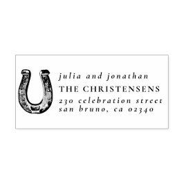 Rustic Horseshoe Bröllop Namn & Returadress Stämpel