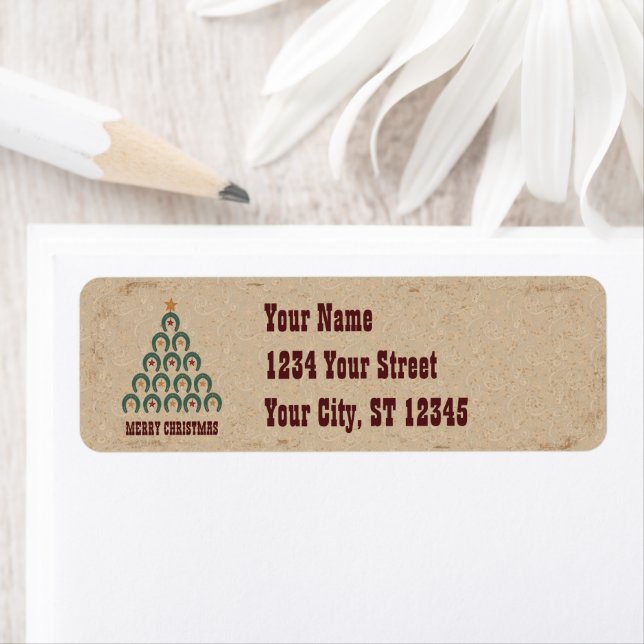 Rustic Horseshoe Julgran Returadress Etikett (Insitu)