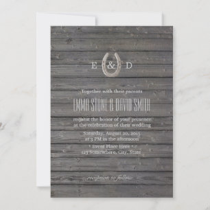 Rustic Horseshoe Mörk Barn Wood Bröllop Inbjudningar