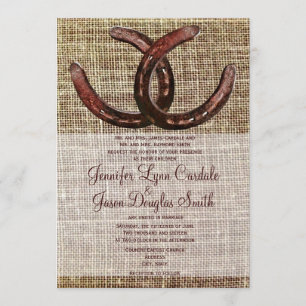 Rustic Horseshoes Burlap Skriv ut bröllopsinbjudni Inbjudningar
