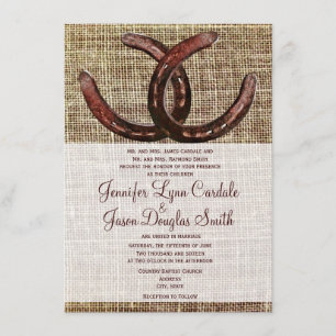 Rustic Horseshoes Burlap Skriv ut bröllopsinbjudni Inbjudningar