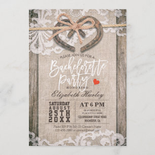 Rustic Horseshoes Burlap Snöre Bachelorette Party Inbjudningar