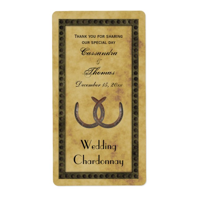 Rustic Horseshoes Distress BG Flaska-etiketter Fraktsedel (Framsidan)