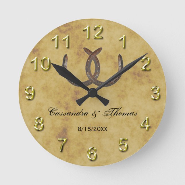 Rustic Horseshoes Distress BG Rund Klocka (Framsida)