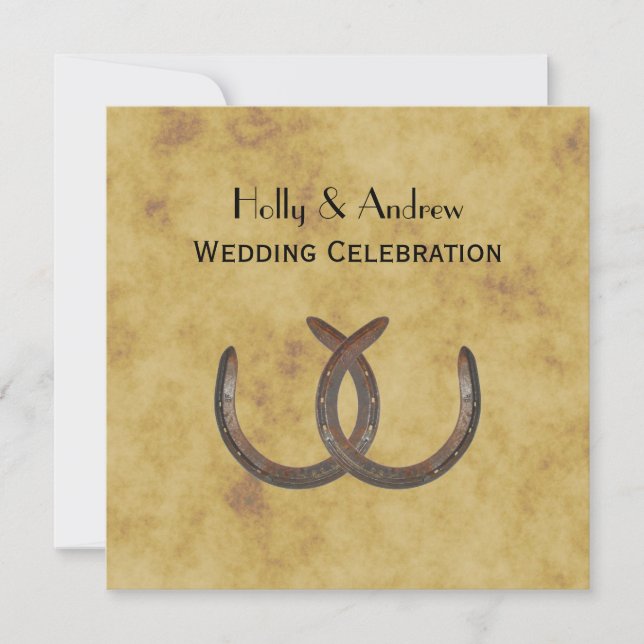 Rustic Horseshoes Distress BG SQ Bröllop Inbjudningar (Framsida)