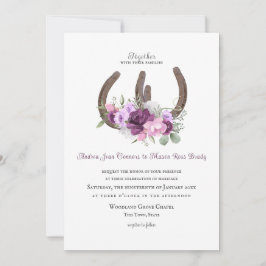 Rustic Horseshoes och Flowers Lila Inbjudningar