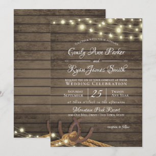 Rustic Horseshoes och Rope Barn Wood och Ljus Inbjudningar