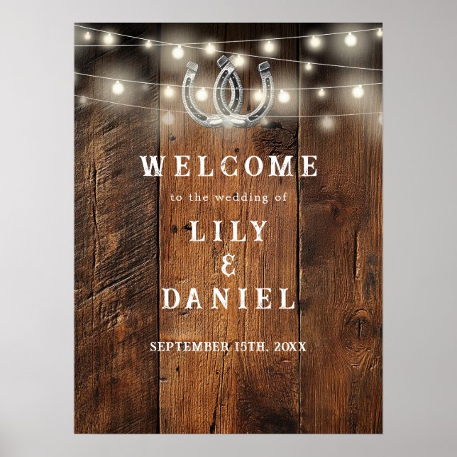 Rustic Horseshoes Western Wedding Welcome Sign Poster (Framsidan)