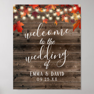 Rustic Höst löv Barn Wood Bröllop Sign Poster