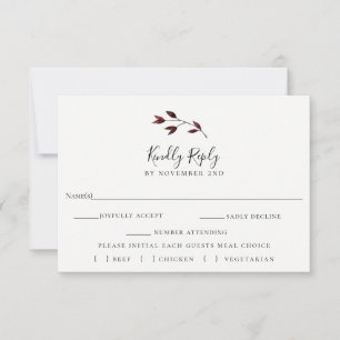 Rustic Höst löv Bröllop OSA Meal Choice Card Kort
