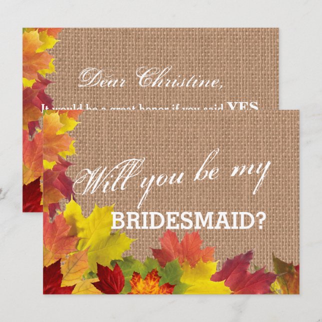 Rustic Höst löv Burlap BRIDESMAID-inbjudan Inbjudningar (Fram/baksida)