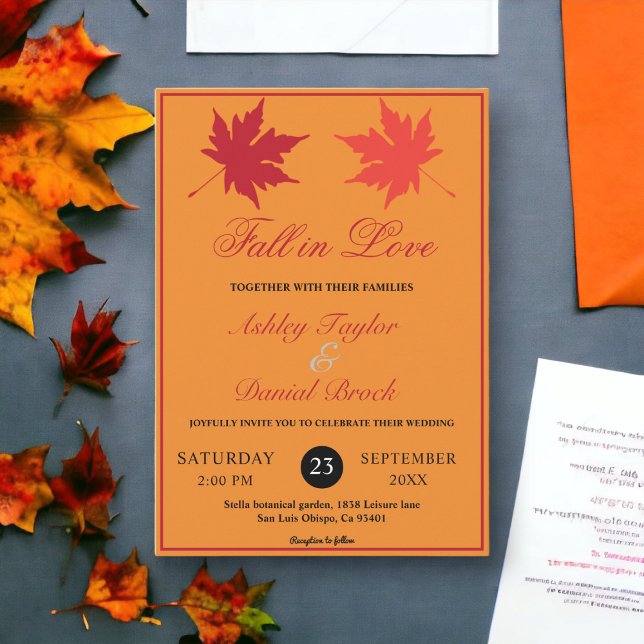 Rustic Höst löv Burnt Orange Boho Fall Wedding Inbjudningar (Skapare uppladdad)