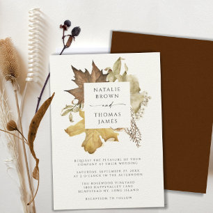 Rustic Höst löv Fall Wedding Felt Ecru Inbjudningar