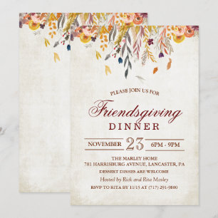 Rustic Höst löv Friendsgiving-inbjudan till middag Inbjudningar