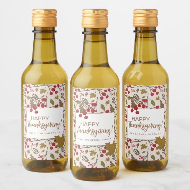 Rustic Höst löv Happy thanksgiving Anpassningsbar Vinetikett (Flaskor)