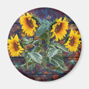 Rustic Höst löv och solblommor Magnet