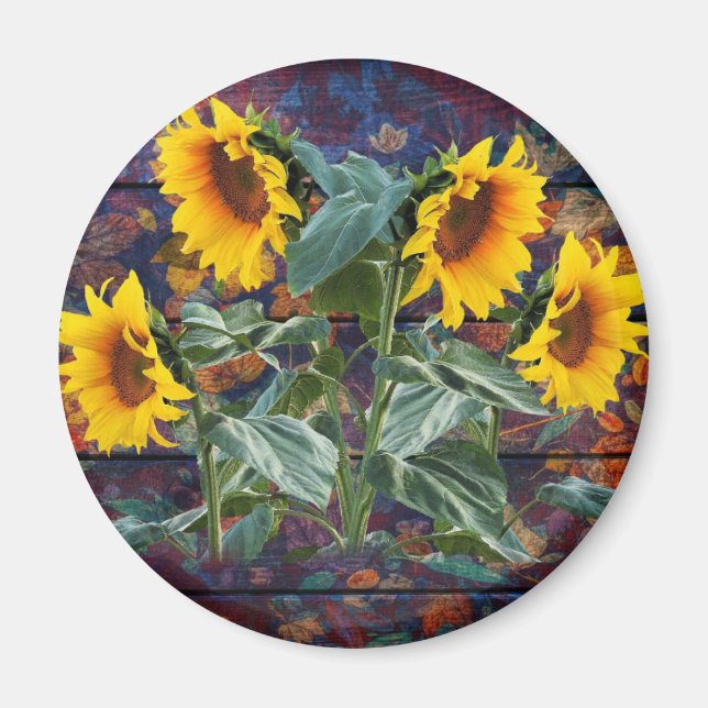 Rustic Höst löv och solblommor Magnet (Framsidan)
