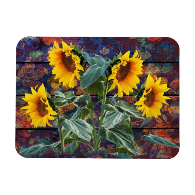 Rustic Höst löv och solblommor Magnet (Horisontell)