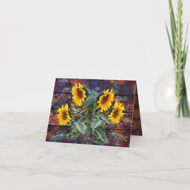 Rustic Höst löv och solblommor Tack Kort (Framsida)