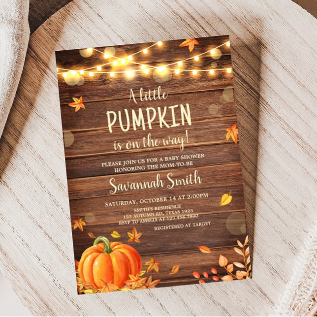 Rustic Höst löv Pumpkin Baby Shower Inbjudningar (Rustic Fall Pumpkin Baby Shower Invitation)