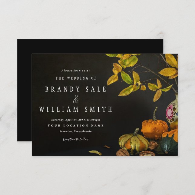 Rustic Höst löv Pumpkin-bröllopsinbjudningar Inbjudningar (Fram/baksida)