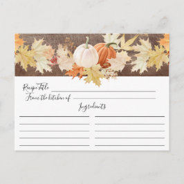 Rustic Höst löv Pumpkins Blommigt Recipe Card Vykort