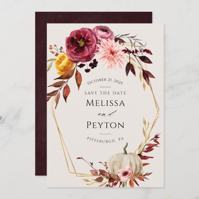 Rustic Höst löv Spara datumet (Fram/baksida)