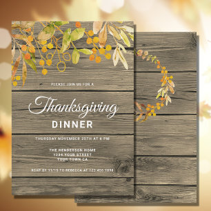Rustic Höst löv Thanksgiving Middag Inbjudningar