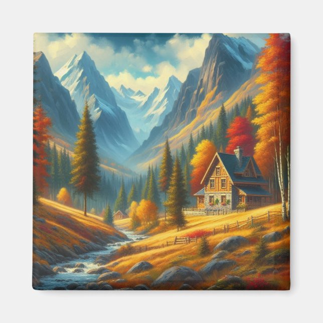 Rustic, höstbergsstuga och flod magnet (Framsidan)