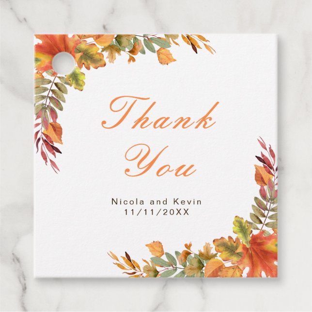 Rustic Hösten Höst löv Bröllop Tack Gåvor Etiketter (Framsida)