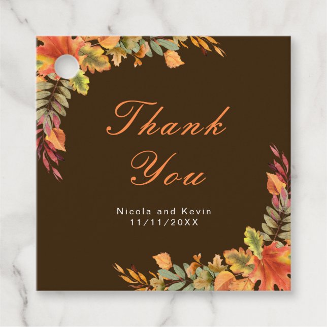Rustic Hösten Höst löv Bröllop Tack Gåvor Etiketter (Framsida)