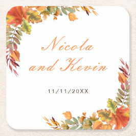 Rustic Hösten Höst löv Bröllop Tack Underlägg Papper Kvadrat