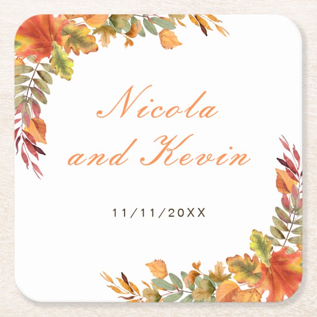 Rustic Hösten Höst löv Bröllop Tack Underlägg Papper Kvadrat (Framsidan)