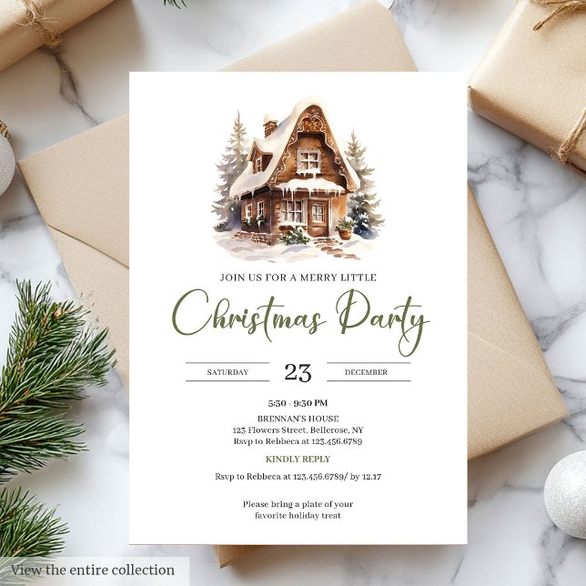 Rustic House Minimalist Scandinavian Style Xmas Inbjudningar (Rustic Taupe Minimalist Scandinavian Style Christmas Party

)