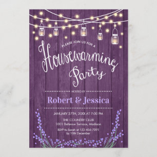 Rustic Houseuppvärmning Party - Lavender Lila Wood Inbjudningar