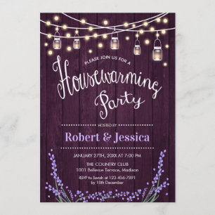 Rustic Houseuppvärmning Party - Lila Wood Lavender Inbjudningar