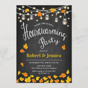 Rustic Houseworc Party - Chalkboard Höst löv Inbjudningar