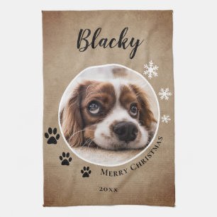 Rustic Hund Pet Photo God jul Kökshandduk