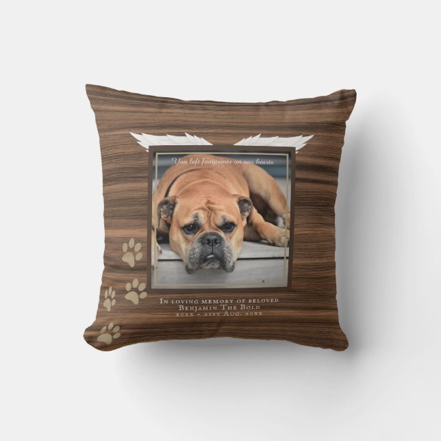 Rustic Hund Photo Memorial Keepsakes Sympathy Gift Kudde (Framsida)
