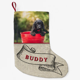 Rustic Hund Photo och Namn Festive Ribbon Liten Julstrumpa